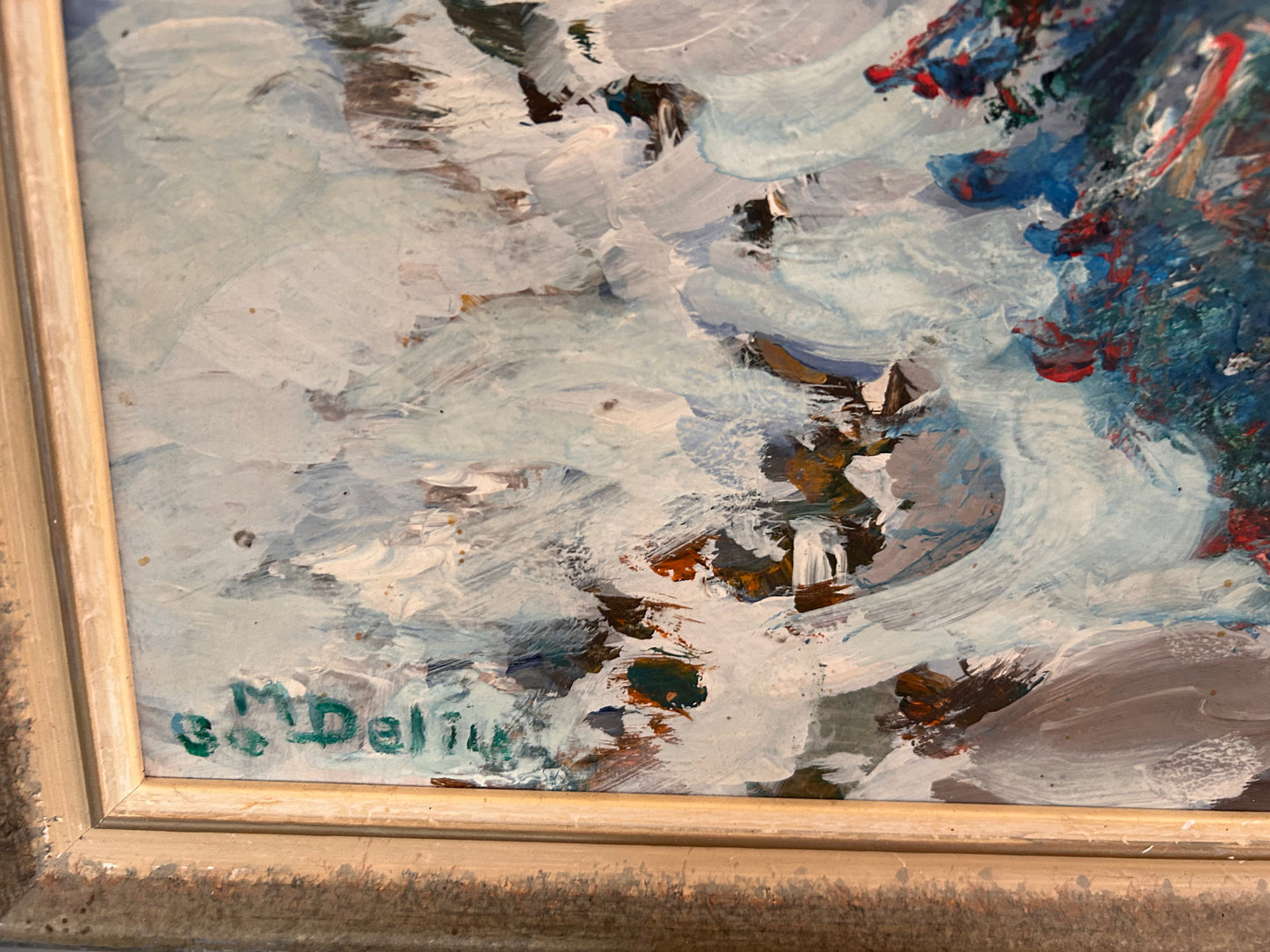 Signed — Rooster and Hens in Snow, Oil on Canvas