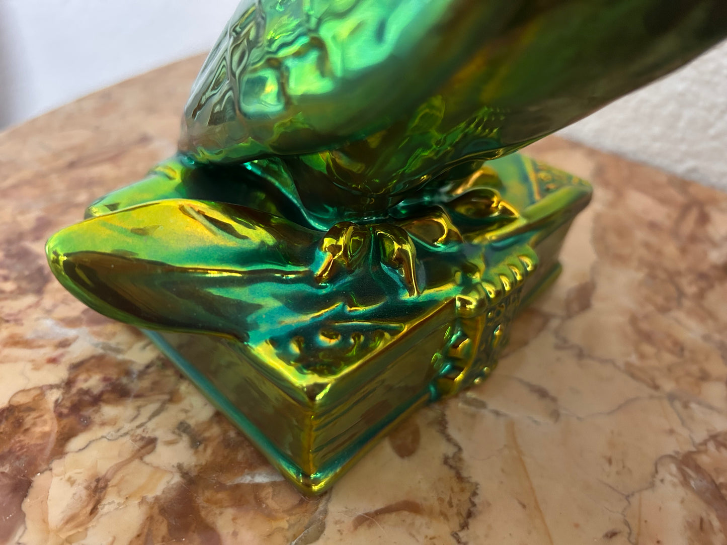 Zsolnay Pécs — Owl Figurine, Eosin Glaze, Art Nouveau Style
