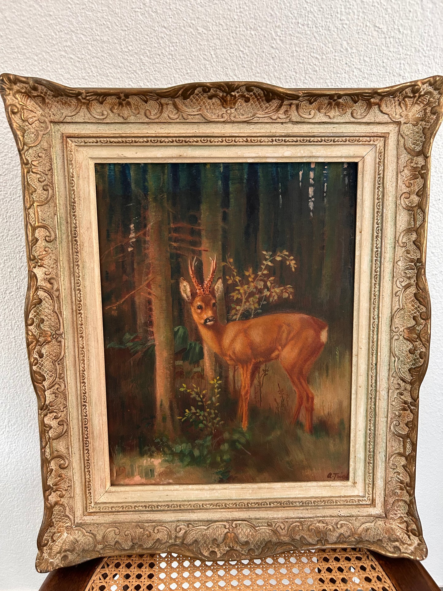 Anton Trieb (1883–1954) — Roe Deer in Forest, Oil on Board