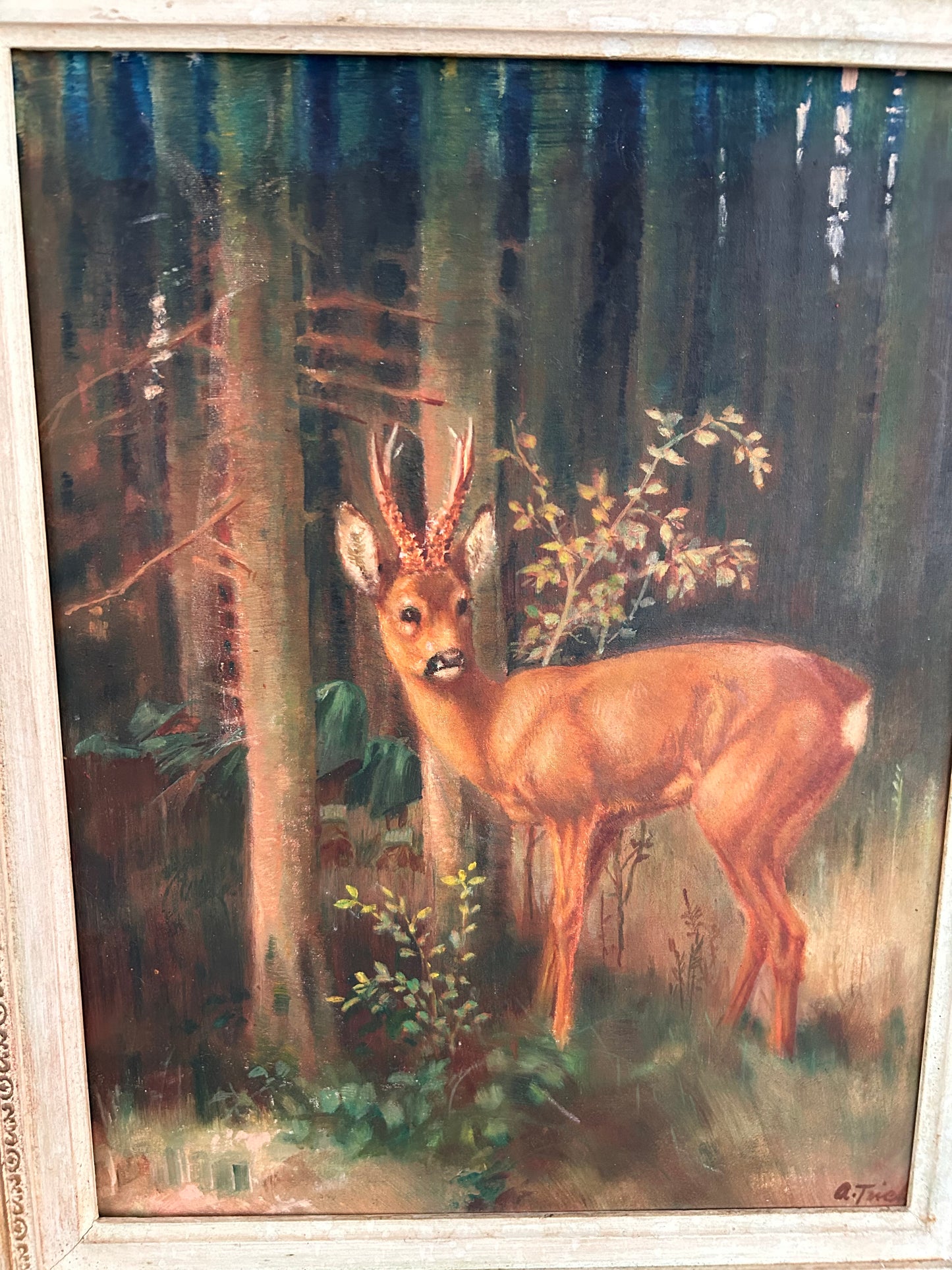 Anton Trieb (1883–1954) — Roe Deer in Forest, Oil on Board