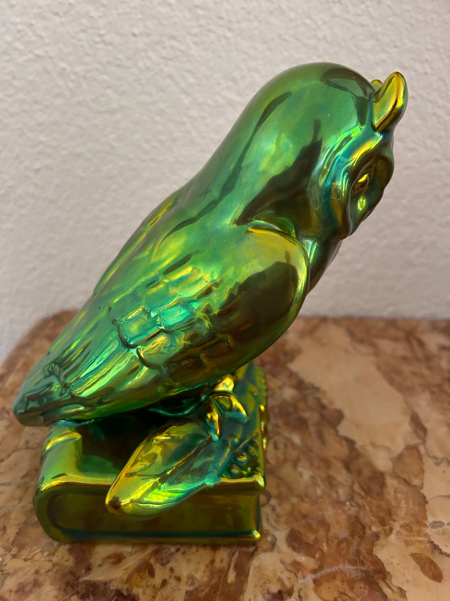 Zsolnay Pécs — Owl Figurine, Eosin Glaze, Art Nouveau Style