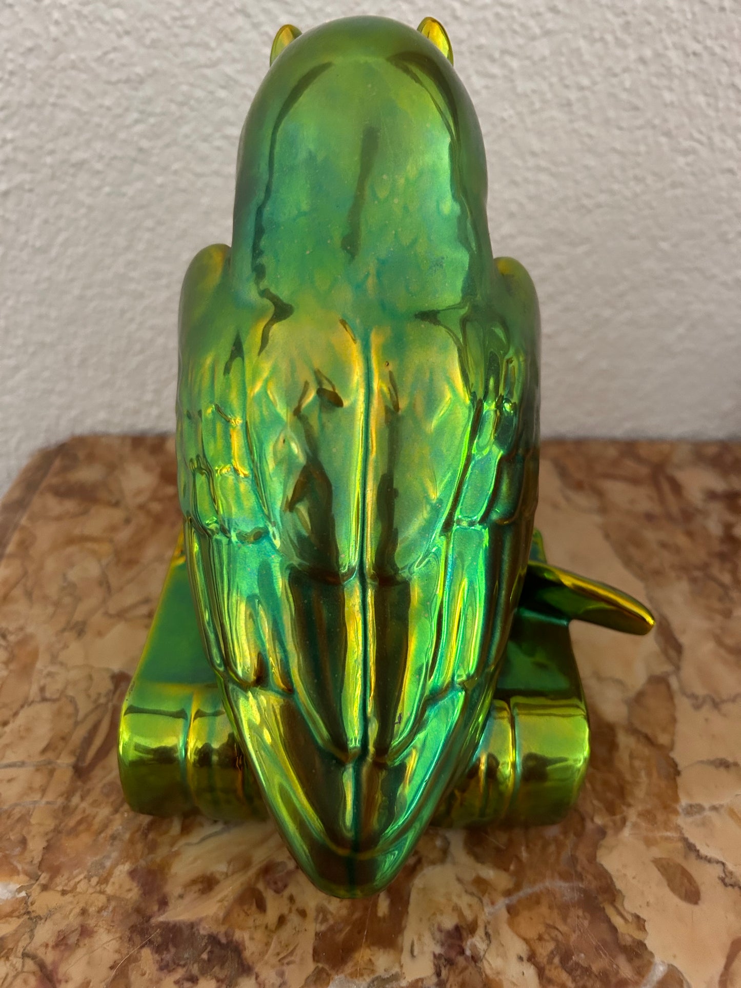 Zsolnay Pécs — Owl Figurine, Eosin Glaze, Art Nouveau Style