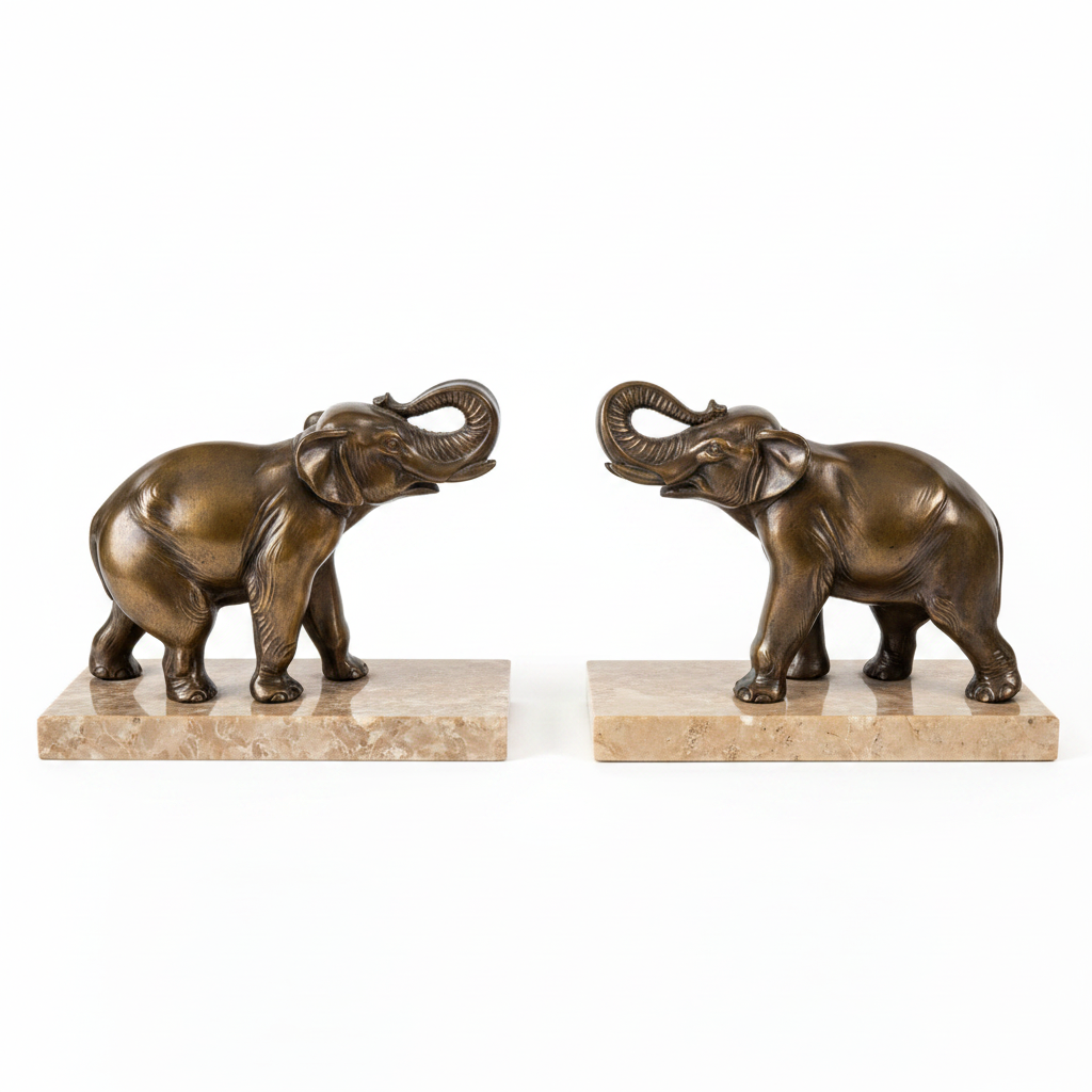 Bronze Elephant Bookends — White Background