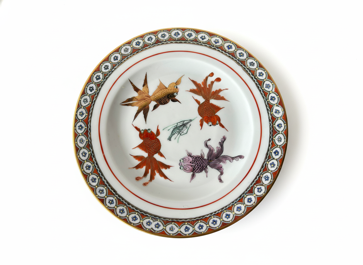 Chinese koi fish plate with white background