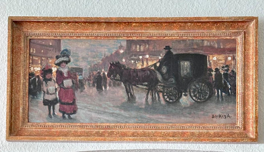 Antal Berkes — Nocturnal City Scene with Horse-Drawn Carriage