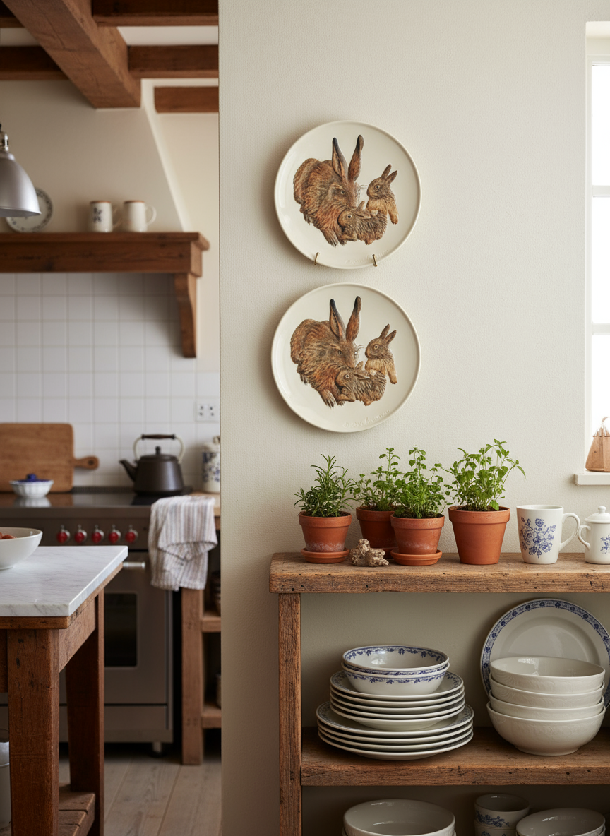 Goebel Rabbit Plates - Farmhouse Kitchen Lifestyle
