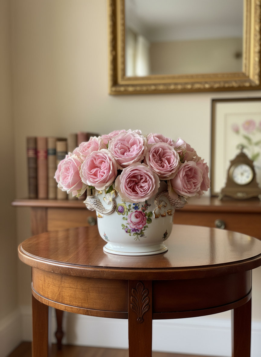 Herend Dolphin Cachepot with Pink Roses - Lifestyle