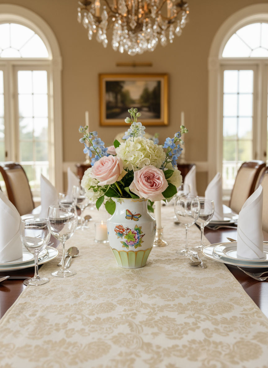 Herend Victoria Vase Small - Dining Table Lifestyle