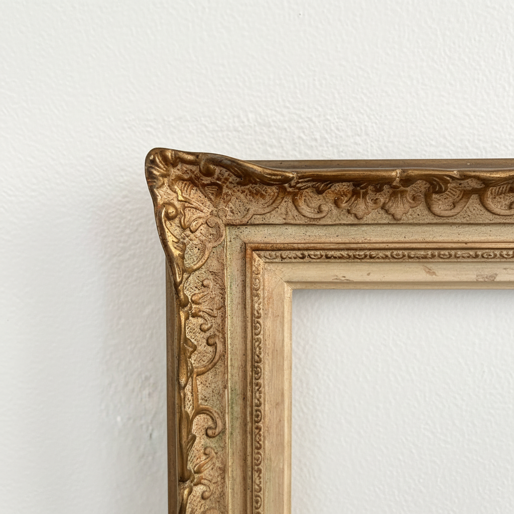 Gilt frame detail on neutral grey background