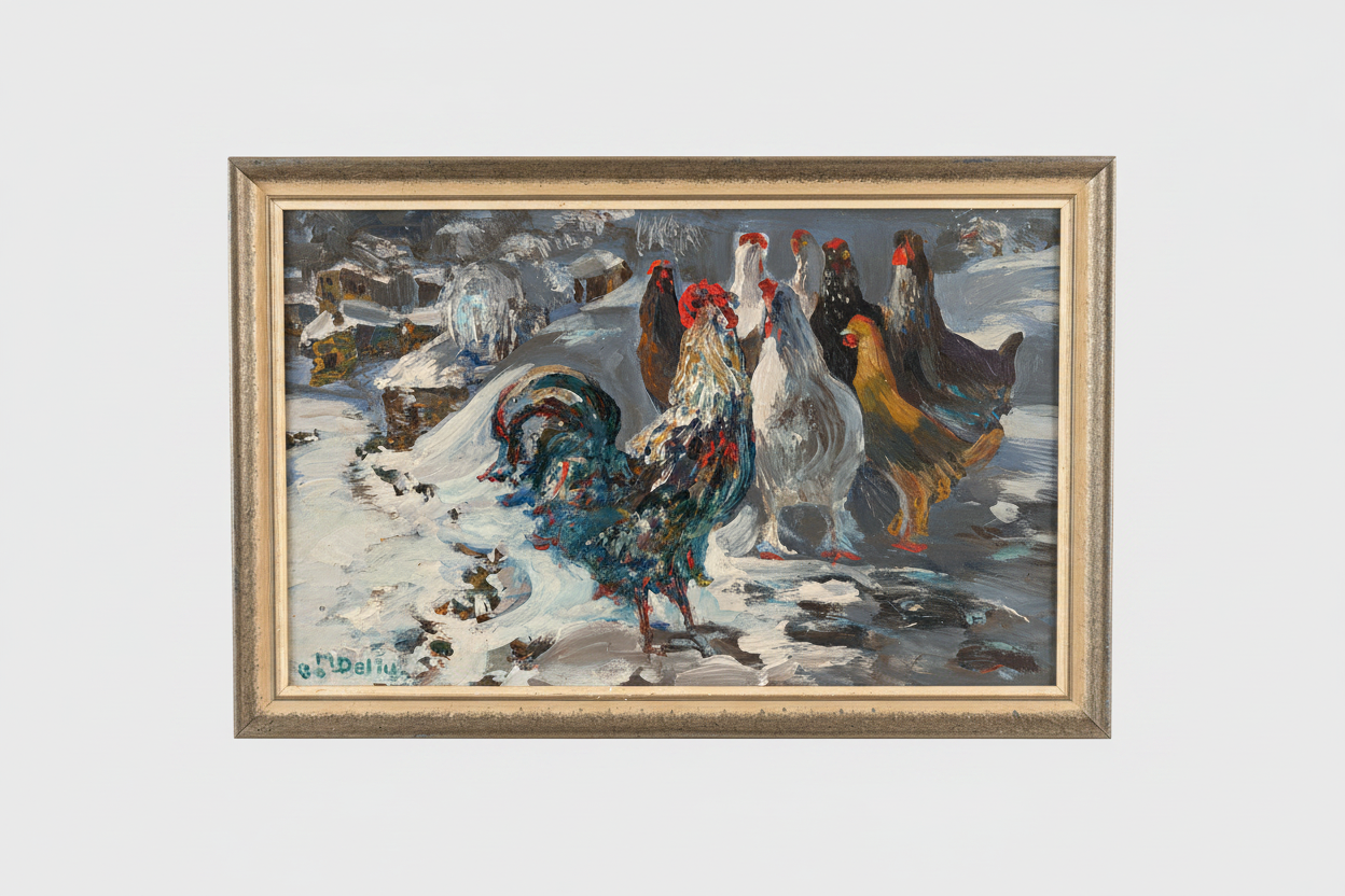 Full framed painting on neutral grey background