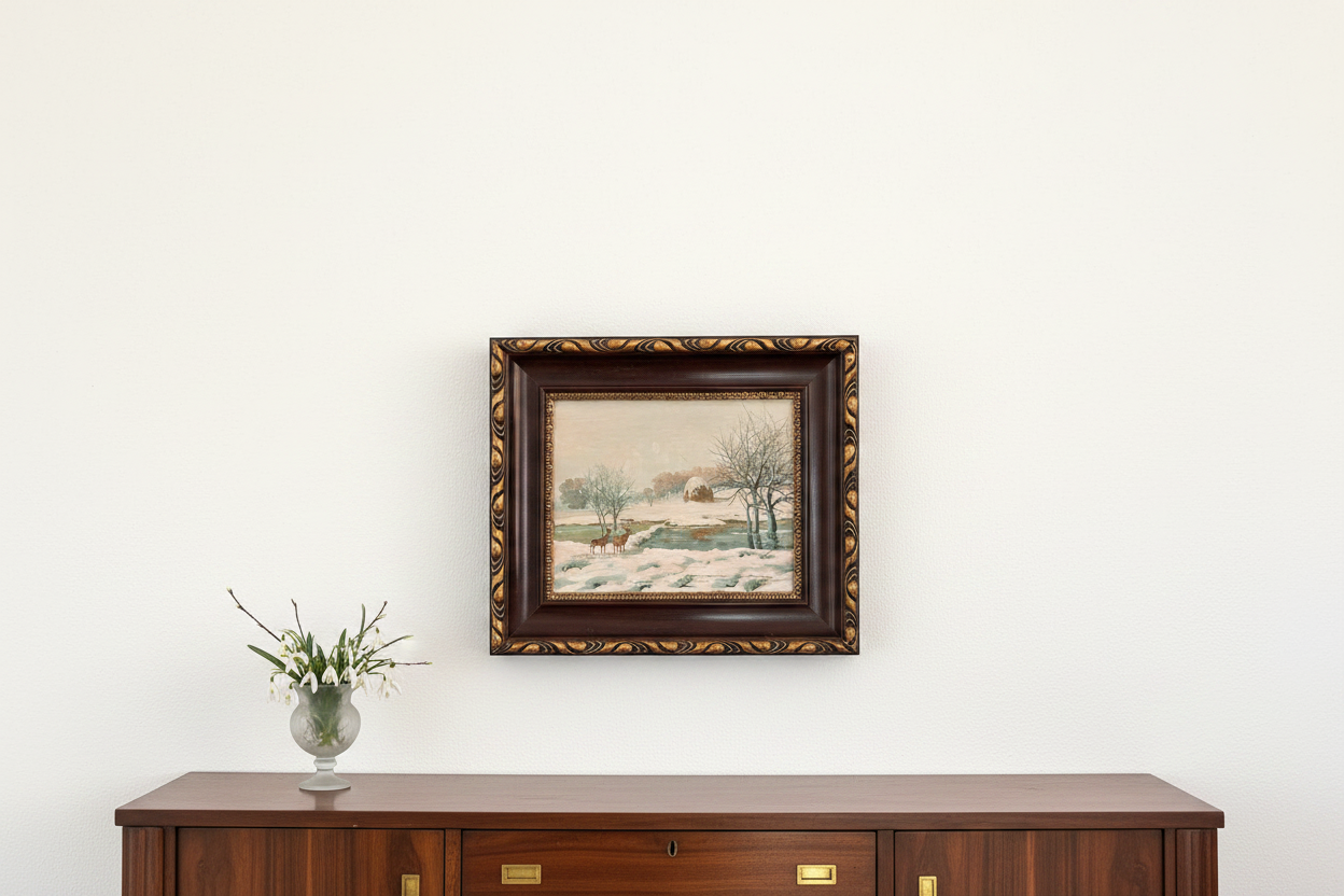 Painting over Art Deco sideboard, bright room lifestyle shot