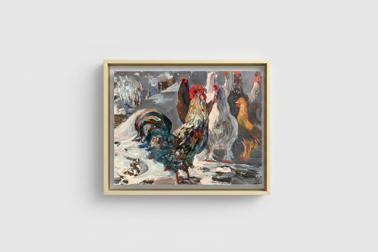 Canvas close-up with frame, neutral grey background