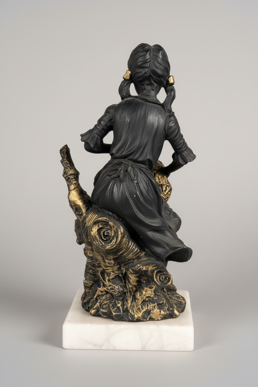 Shepherdess with lamb figurine — rear neutral grey background