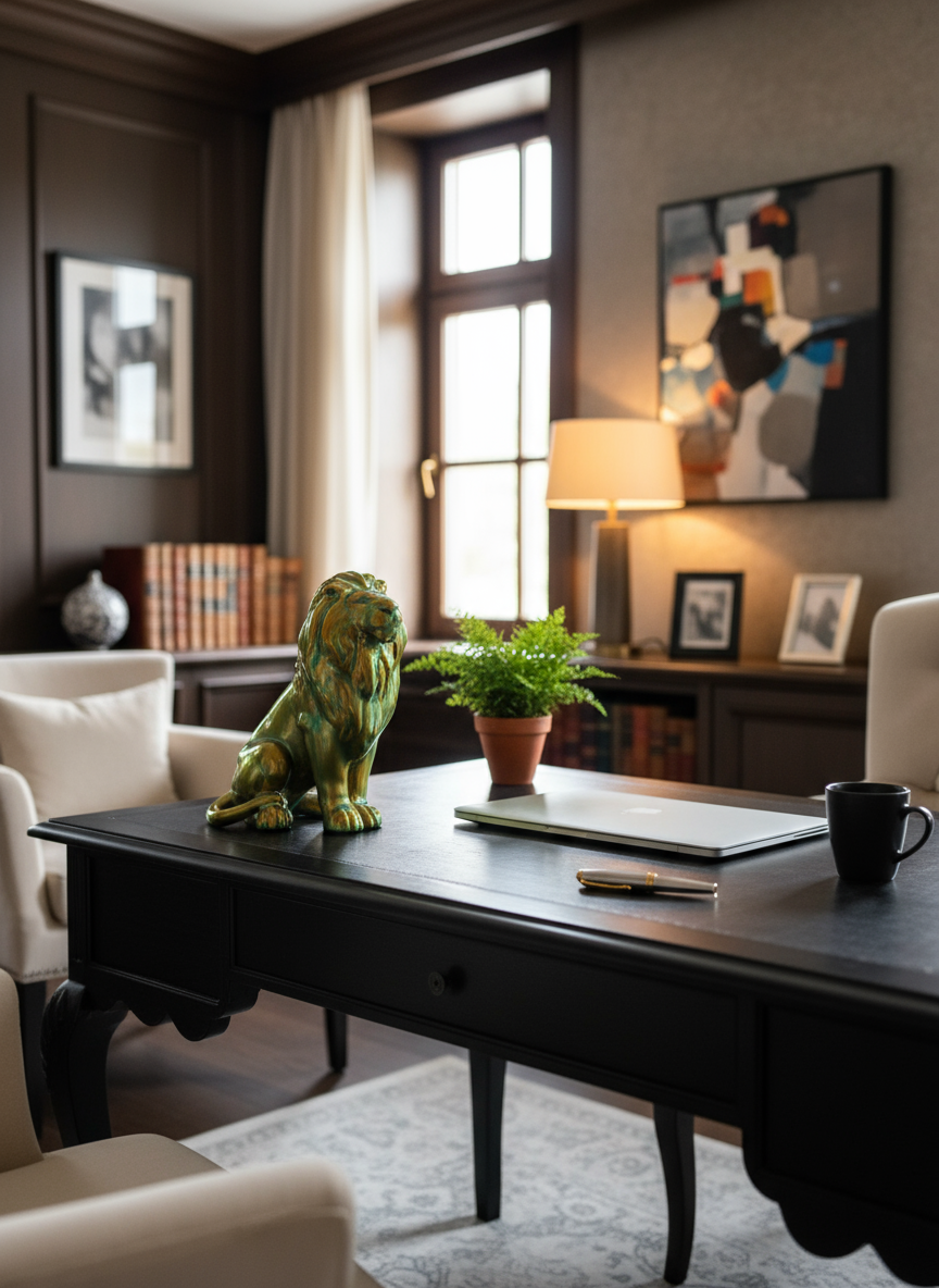 Zsolnay Eosin Lion - Antique Desk Lifestyle