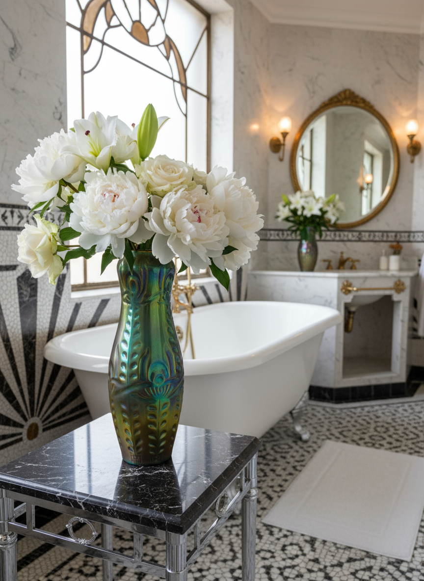 Zsolnay Eosin Vase - On Table with Bathtub